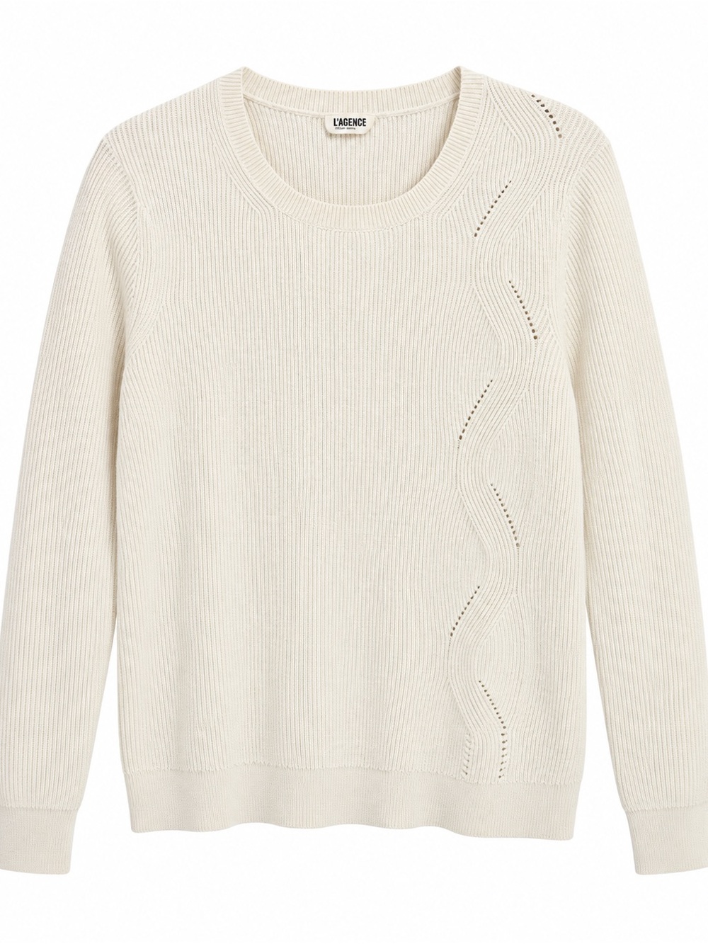 L’AGENCE Ivory Cotton Cashmere Ribbed Knit Crewneck Sweater Size M Pur Amour EUC